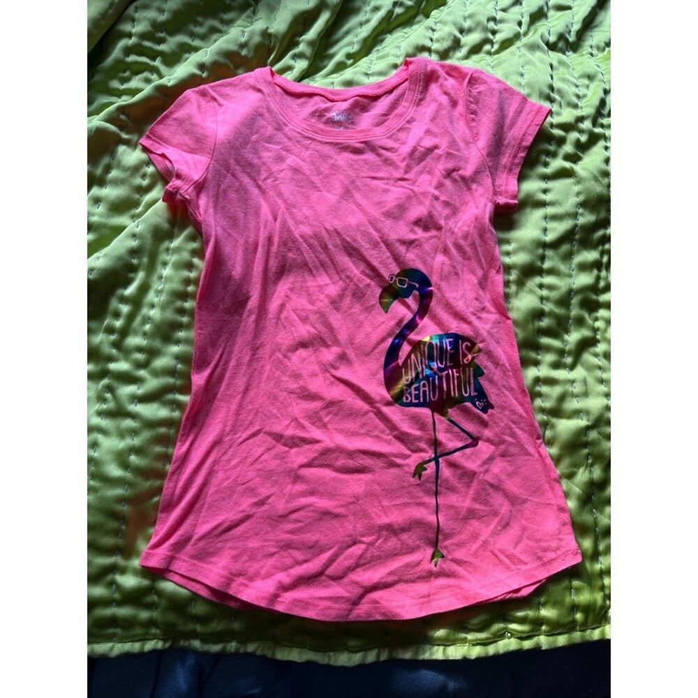 Justice Girls Neon Coral Flamingo Short Sleeve Tee SIZE 8